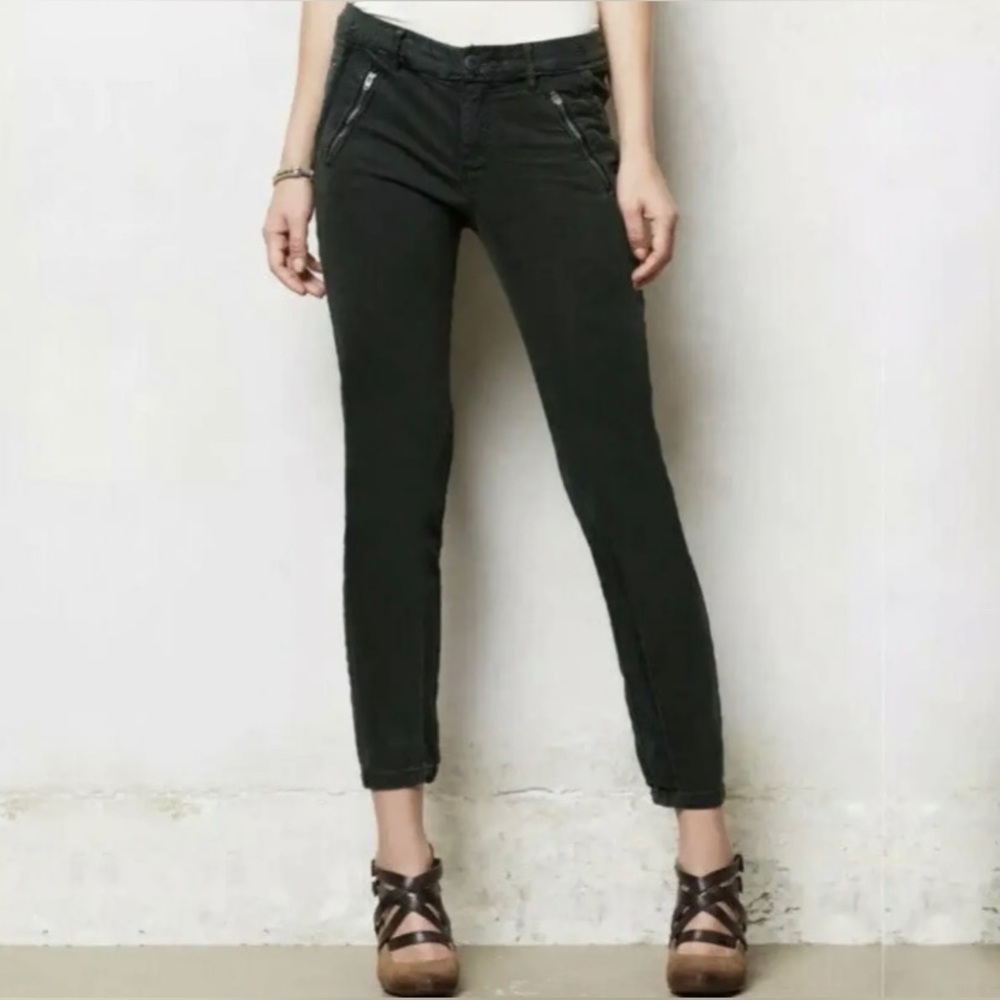 Anthropologie Pilcro Jodhpur Riding Pants Velvet Trim skinny jeans green 8p